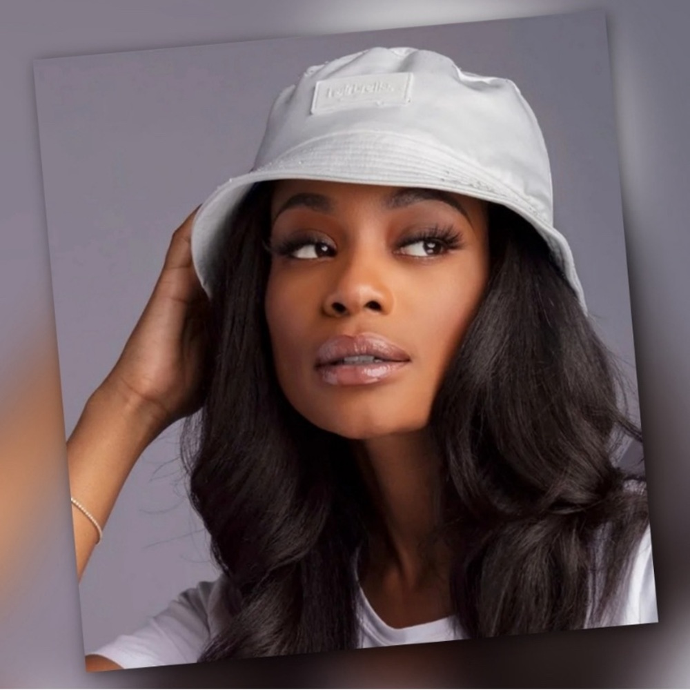 White Hairbrella unisex bucket hat packable satin lined New